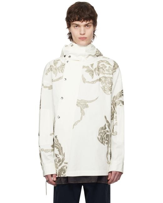 Dries Van Noten White Embroidered Patches Jacket for men