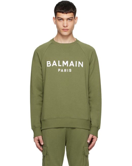Balmain Green Paris Print Sweatshirt for men