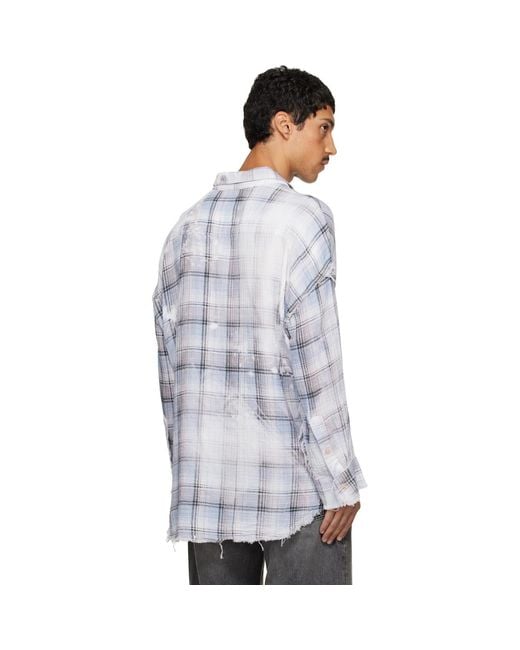 R13 Blue Shredded Seam Drop Neck Shirt for men