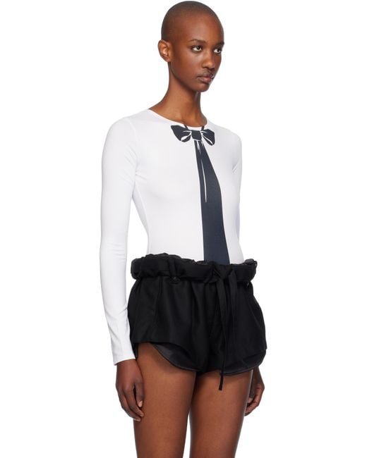 OPEN YY ホワイト リボン ネクタイ ボディスーツ ブラック | Lyst