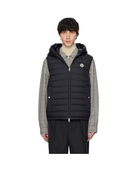Moncler Black Bourget Hooded Down Vest for men