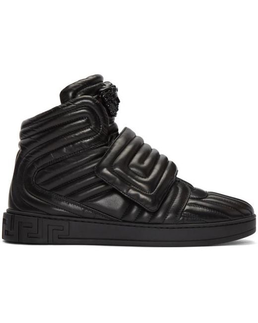 Versace Black Quilted Medusa High-top Sneakers for men