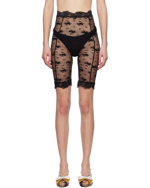 YUHAN WANG Black Lace Biker Shorts