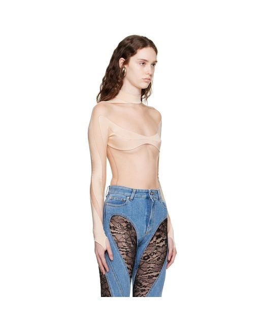 Mugler Blue Beige Paneled Bodysuit