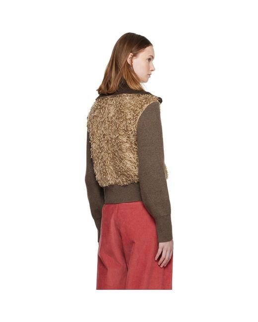 ANDERSSON BELL Red Fur Combo Knit Cardigan