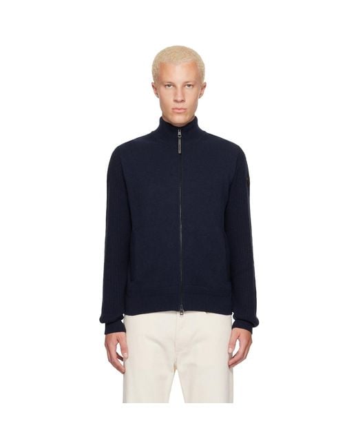 Moncler Blue Wool & Cashmere Zip-Up Sweater for men
