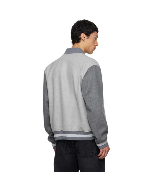 Balmain Gray Wool & Cashmere Varsity Bomber Jacket for men