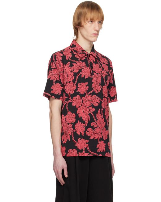 Dries Van Noten Black & Red Floral Polo for men