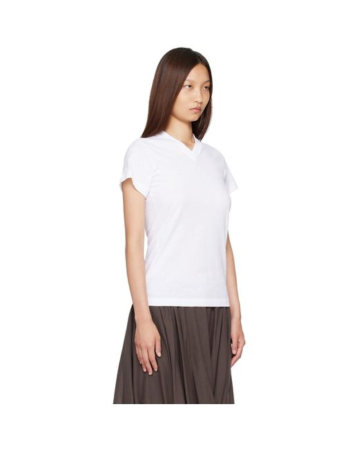 Totême White Wide-Ribbed V-Neck T-Shirt