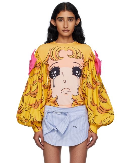 Pushbutton White Crying Girl Puff Sleeve Ribbon T-Shirt