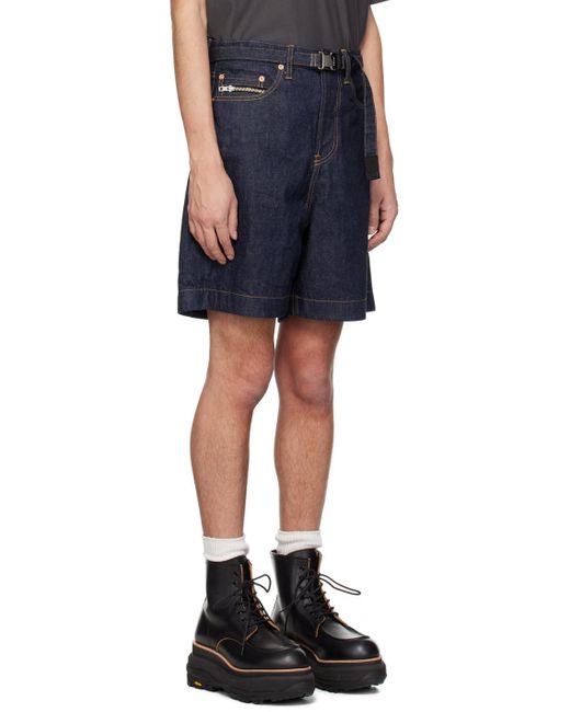 Sacai Blue Indigo Belted Denim Shorts for men