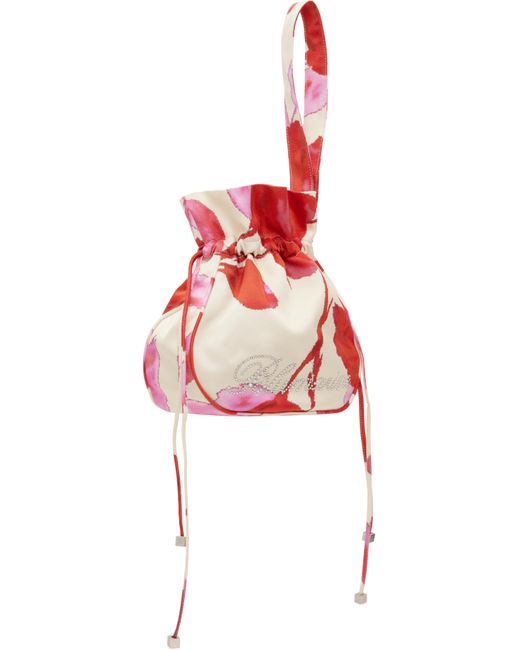Blumarine Red Printed Satin Rhinestone Logo Pouch