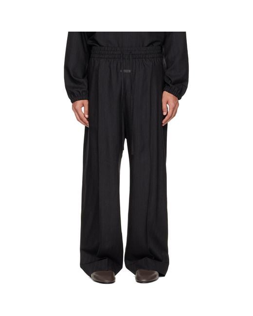 Fear Of God Black Striped Wool Wide Leg Drawstring Trousers for men