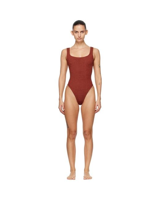 Hunza G Black Burgundy Square Neck Swimsuit