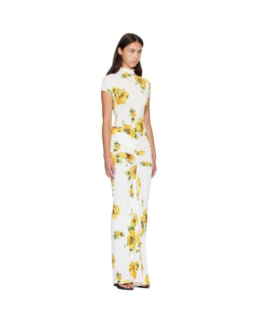Alaïa Metallic Draped Printed Maxi Dress