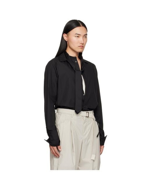 Sacai Black Satin Tie Poplin Shirt for men