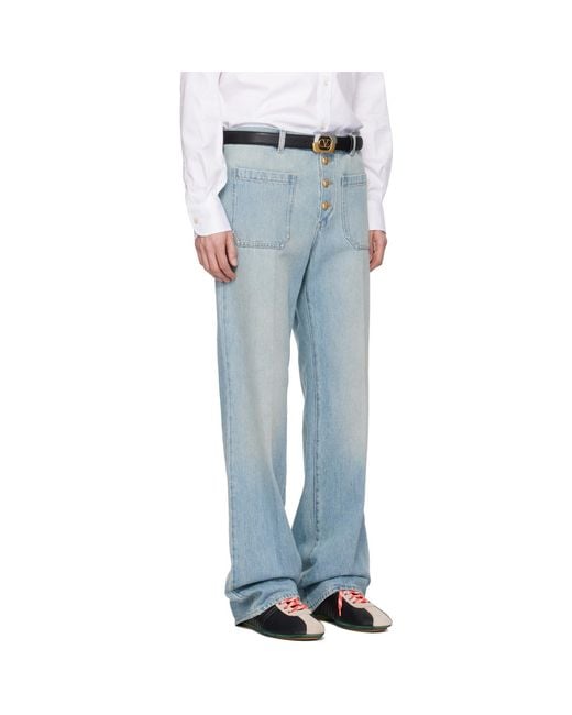 Valentino Blue Straight-Leg Creased Jeans for men
