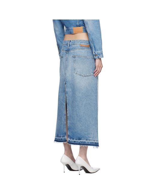 Stella McCartney Blue Contrast Panel Denim Midi Skirt