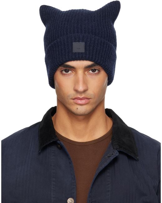 Acne Blue Logo Square Beanie for men