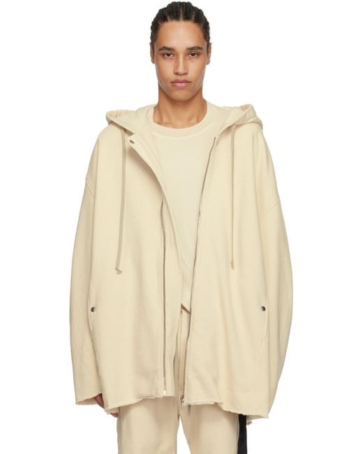 Rick Owens Natural Off- Hollywood Peter Zipped Hoodie for men
