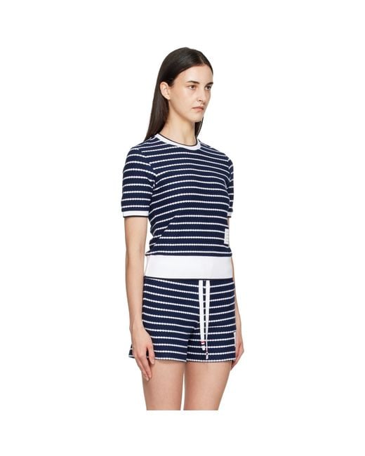 Thom Browne Blue Striped Honeycomb Rib T-Shirt