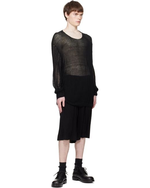 Yohji Yamamoto Black Cotton & Linen Jersey Shorts for men