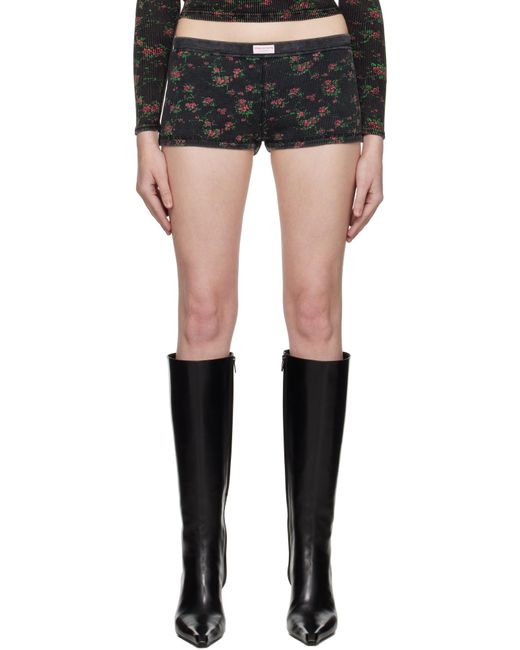 Alexander Wang Black Floral-Print Waffle Knit Boy Shorts