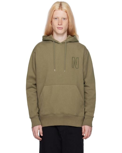 Norse Projects Green Khaki Arne Hoodie for men