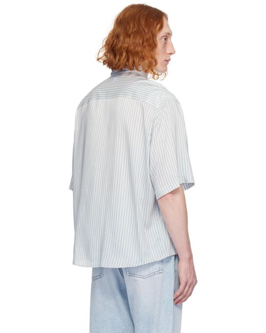メンズ AMI オフホワイト&ブルー ボクシーフィット シャツ White