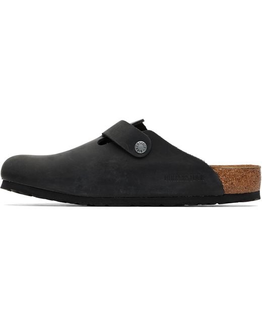 Birkenstock Black Regular Boston Oiled Leather Slip-On Loafers for men
