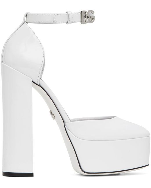 Dolce & Gabbana White Sharon Patent Leather Platform Pumps