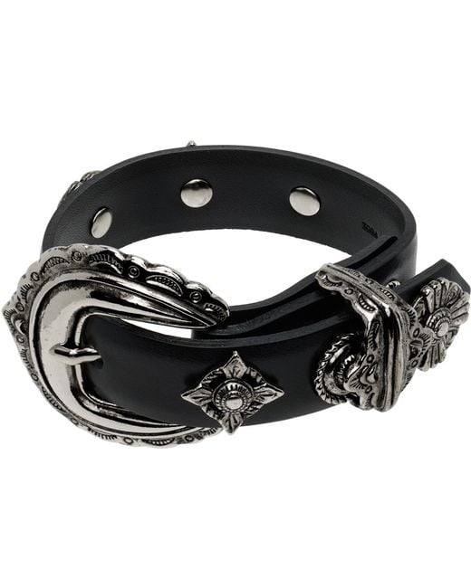 Toga Black Motif Leather Bangle Bracelet