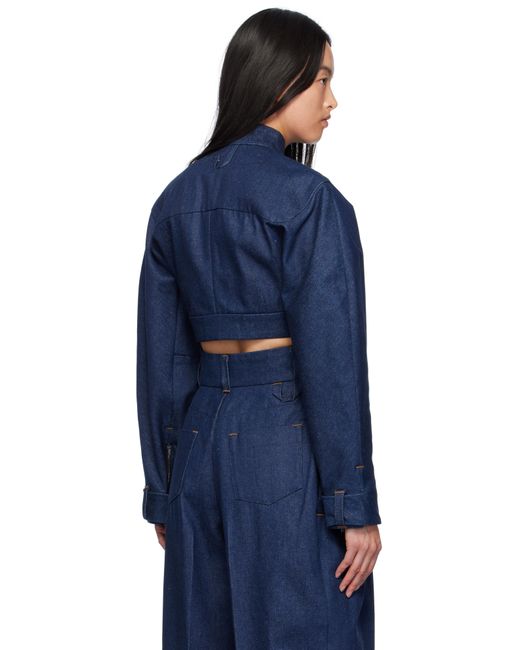 Jacquemus Blue Cropped Indigo Denim Moto Jacket