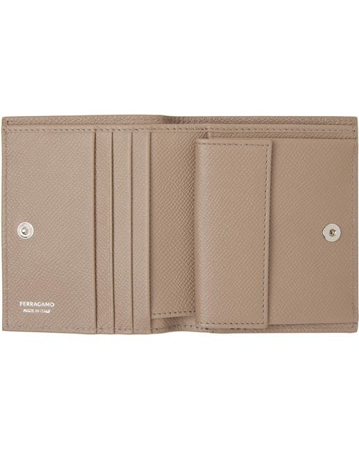 Ferragamo Brown Taupe Gancini Credit Card Holder