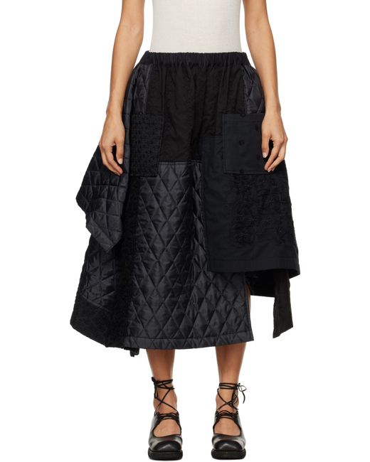 Tao Comme Des Garçons Black Taffeta Quilting & Lace Mix Midi Skirt