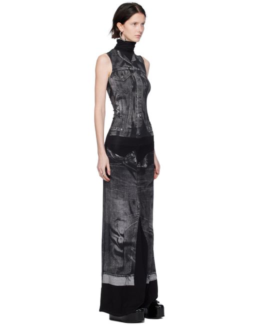 Jean Paul Gaultier Black Trompe L'oeil Printed Stretch-jersey Turtleneck Maxi Dress