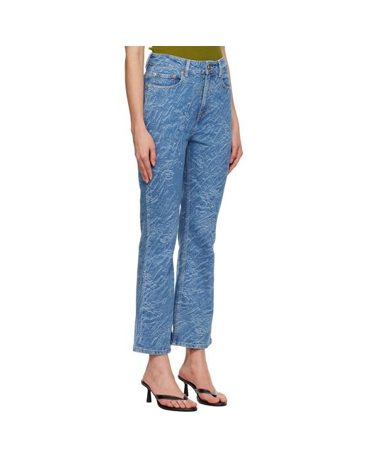 Ganni Blue Straight 3D Laser Betzy Cropped Jeans