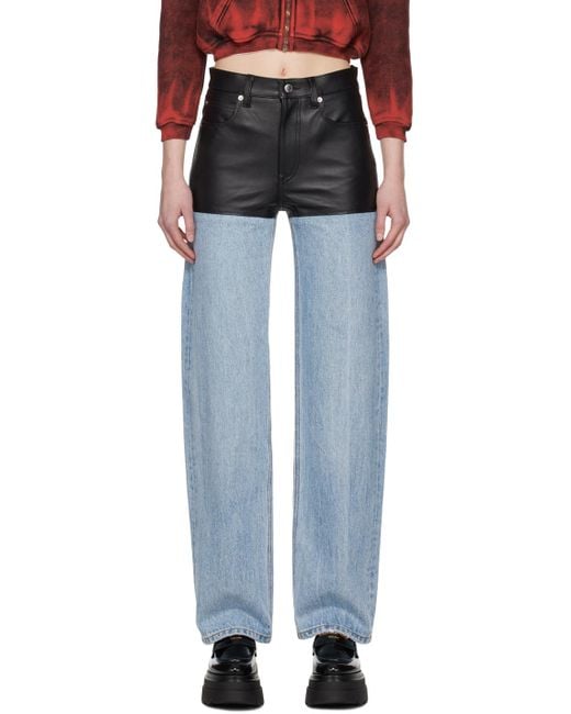 Alexander Wang Black Blue Stacked Leather Pants