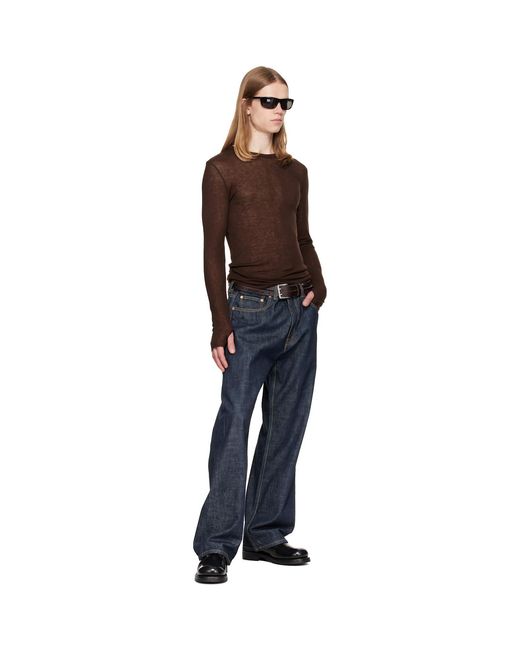 TONYWACK Brown Sheer Wool Ribbed Knit Sweater for men