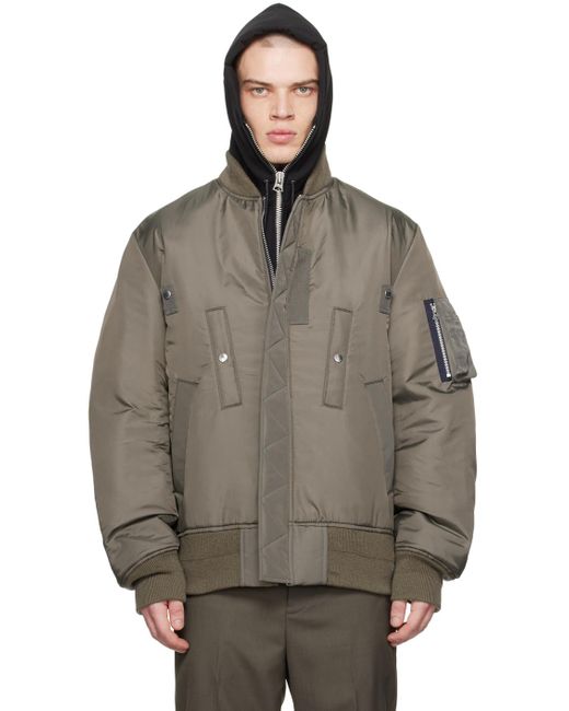 メンズ Sacai カーキ リバーシブル ジップアップ ボンバージャケット Brown