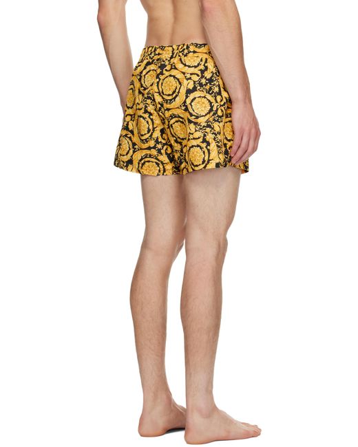 メンズ Versace ゴールド＆ブラック バロッコ スイムショーツ Yellow