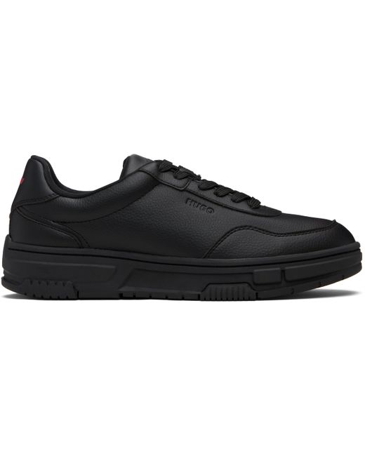 HUGO Black Faux-Leather Zigzag Detailing Sneakers for men