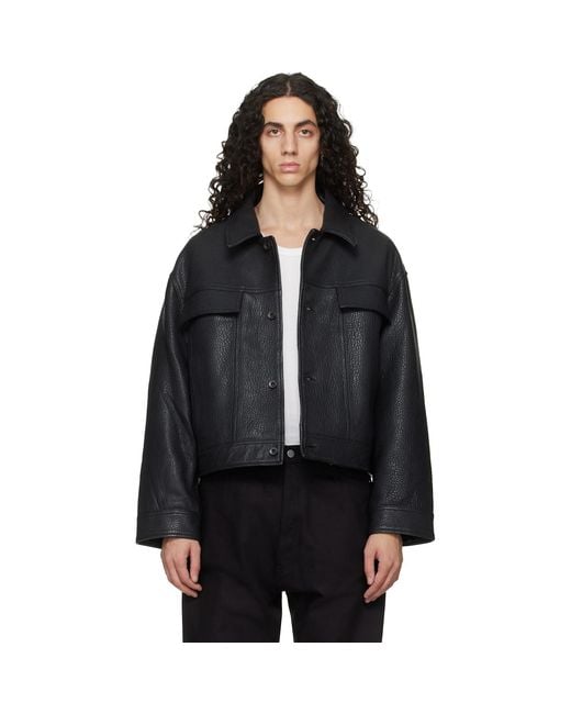 Studio Nicholson Black Doyard Leather Jacket for men