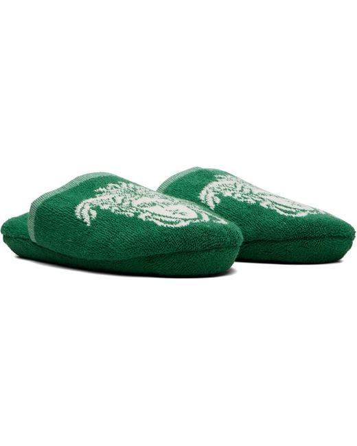 Versace Green Cotton-Terry Jacquard Slippers