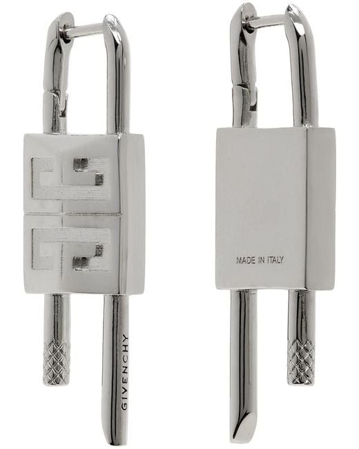 Givenchy Metallic Silver Small Lock Earrings