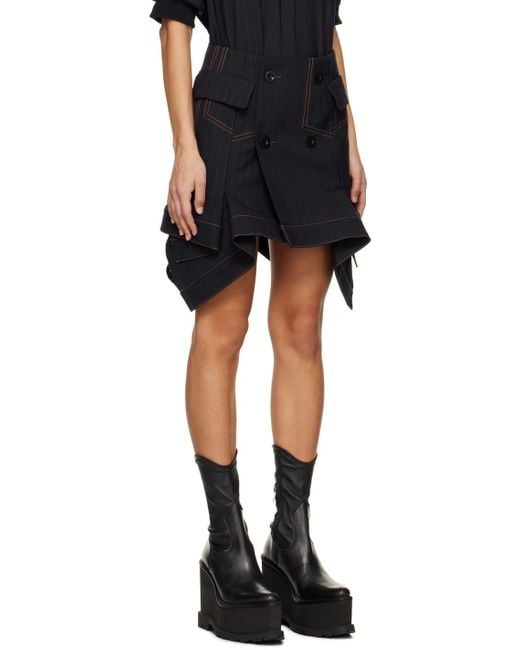 Sacai Black Navy Chalk Stripe Miniskirt