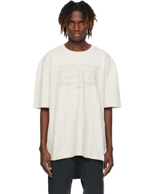 メンズ Maison Margiela オフホワイト ロゴ刺繍 Tシャツ White