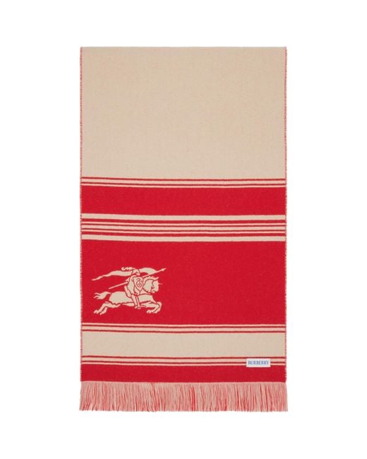 Burberry Red Ekd Striped Wool Scarf