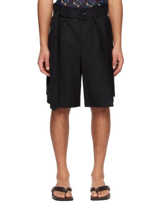 Dries Van Noten Black Belted Shorts for men