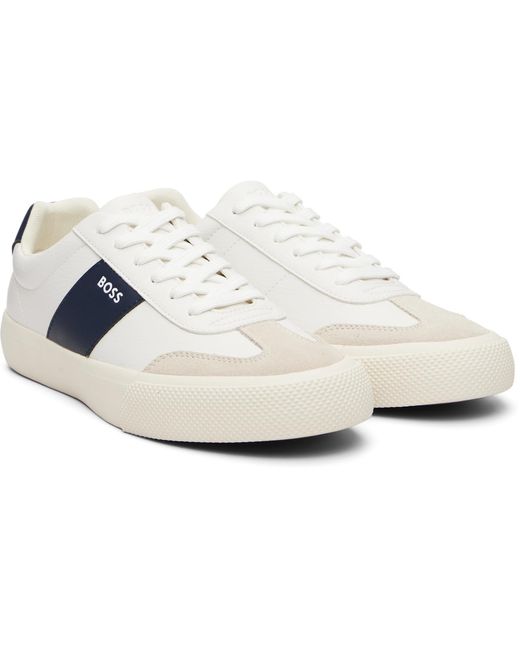 Boss Black Grained Faux-Leather Sneakers for men